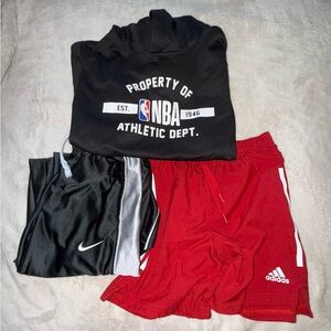 Boys Size Medium Athletic Wear Lot – NBA Hoodie, Adidas Shorts, Nike Pants GUC